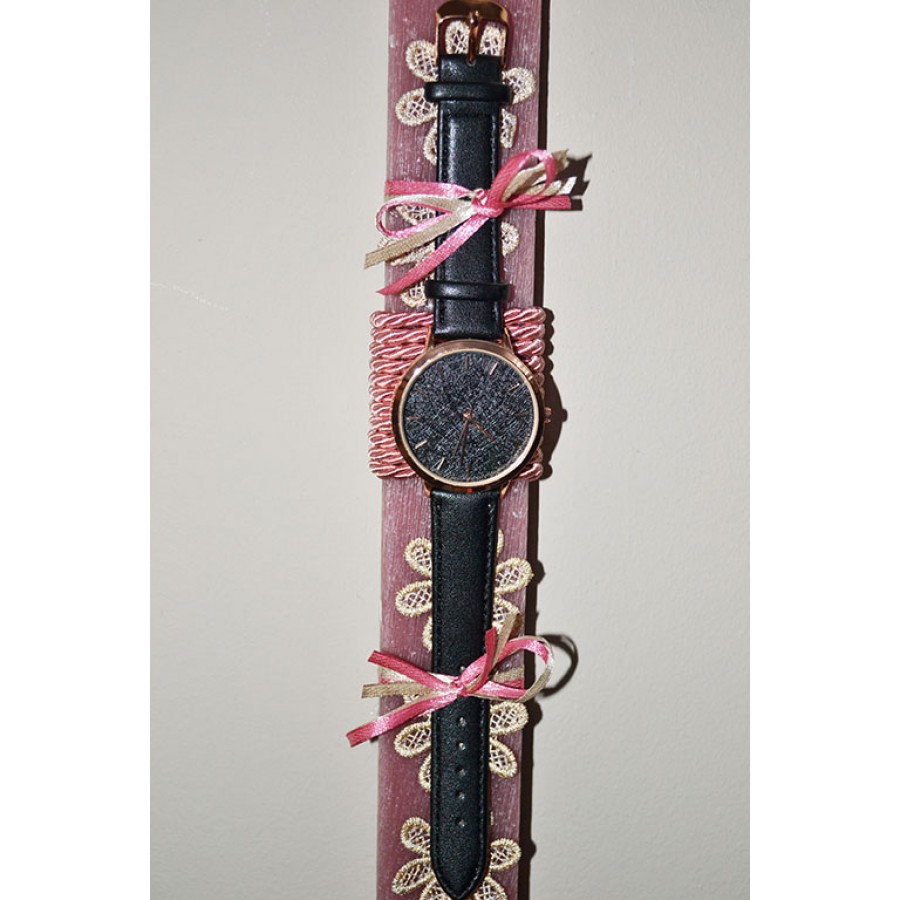 Χειροποίητη Αρωματική Λαμπάδα Με Γυναικείο Ρολόι Μαύρο (2023025)