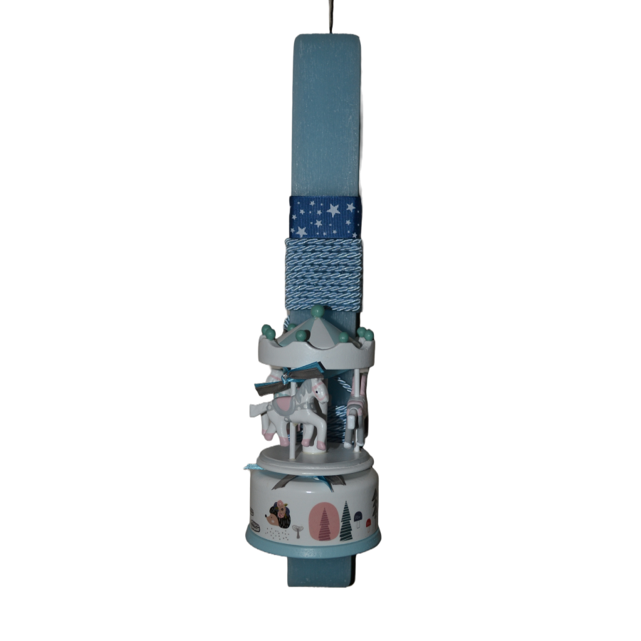 Χειροποίητη Αρωματική Λαμπάδα Carousel Μπλε Μουσικό Με Αλογάκια (2023145)