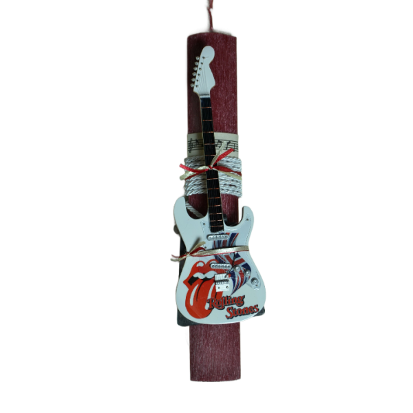 Χειροποίητη Αρωματική Λαμπάδα Με Κόκκινη Διακοσμητική Κιθάρα Rolling Stones (2024100)