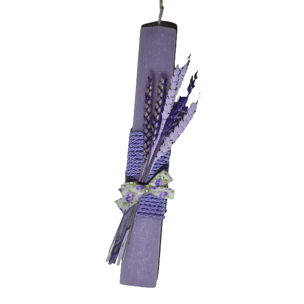 Χειροποίητη Αρωματική Λαμπάδα Με Μπουκέτο Λουλουδιών απο Στάχυ Μωβ (2026008)