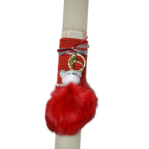 Χειροποίητη Αρωματική Λαμπάδα Με Μπρελόκ με Χνουδωτό Bear Red (2026059)