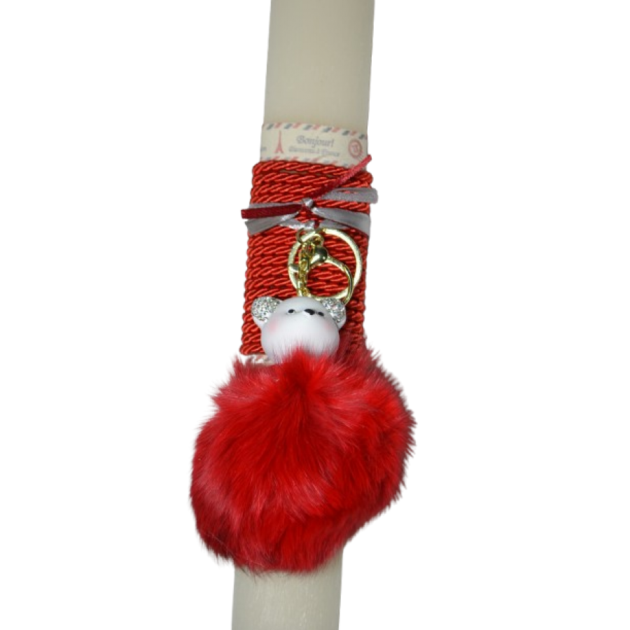 Χειροποίητη Αρωματική Λαμπάδα Με Μπρελόκ με Χνουδωτό Bear Red (2026059)