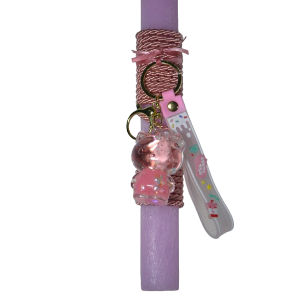 Χειροποίητη Αρωματική Λαμπάδα Με Μπρελόκ Bear Pink με Υγρό Στοιχείο (2026075)