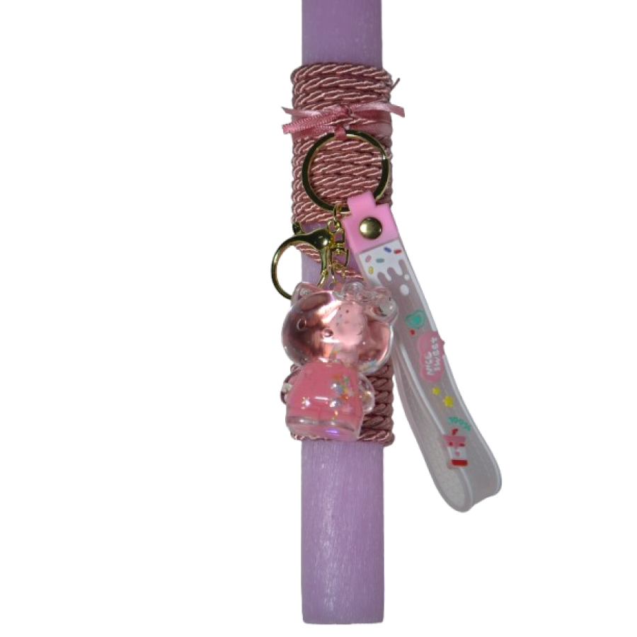 Χειροποίητη Αρωματική Λαμπάδα Με Μπρελόκ Bear Pink με Υγρό Στοιχείο (2026075)