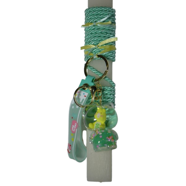 Χειροποίητη Αρωματική Λαμπάδα Με Μπρελόκ Bear Green με Υγρό Στοιχείο (2026077)