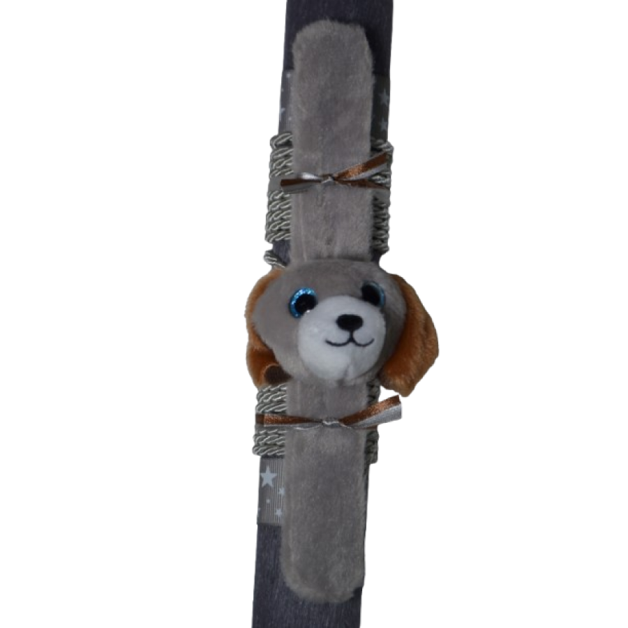 Χειροποίητη Αρωματική Λαμπάδα Με βραχιόλι Λούτρινο Σκύλο Γκρι (2026081)