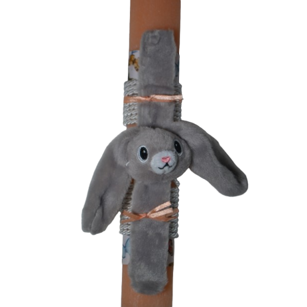 Χειροποίητη Αρωματική Λαμπάδα Με βραχιόλι Λούτρινο Κουνέλι Γκρι (2026082)