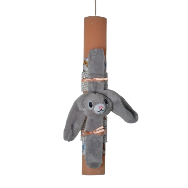 Χειροποίητη Αρωματική Λαμπάδα Με βραχιόλι Λούτρινο Κουνέλι Γκρι (2026082)