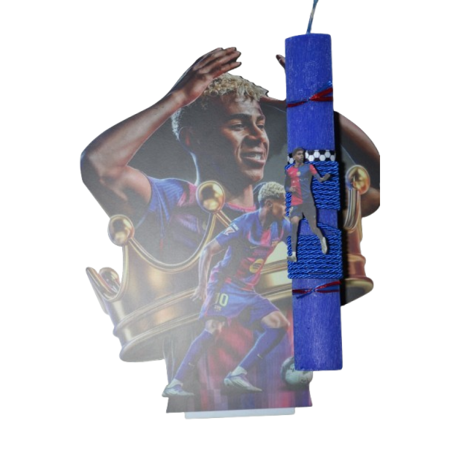 Χειροποίητη Αρωματική Λαμπάδα Με τον Yamal σε ξύλινη Διακοσμητική Βάση (2026147)