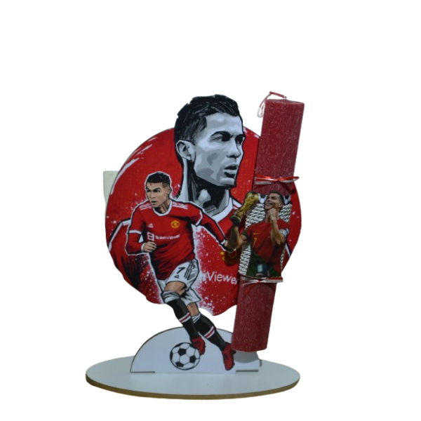 Χειροποίητη Αρωματική Λαμπάδα Με τον CR7  σε ξύλινη Διακοσμητική Βάση (2026148)