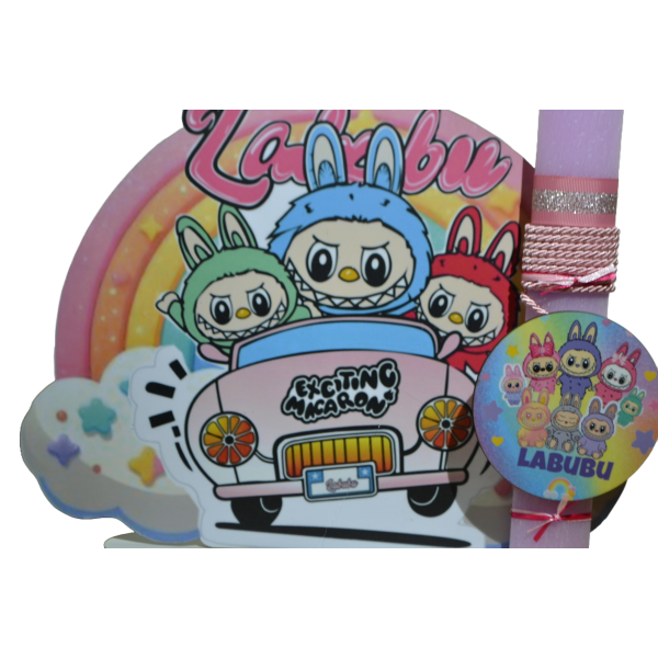 Χειροποίητη Αρωματική Λαμπάδα Με  onikuma ουράνιο τόξο σε ξύλινη Διακοσμητική Βάση (2026151)