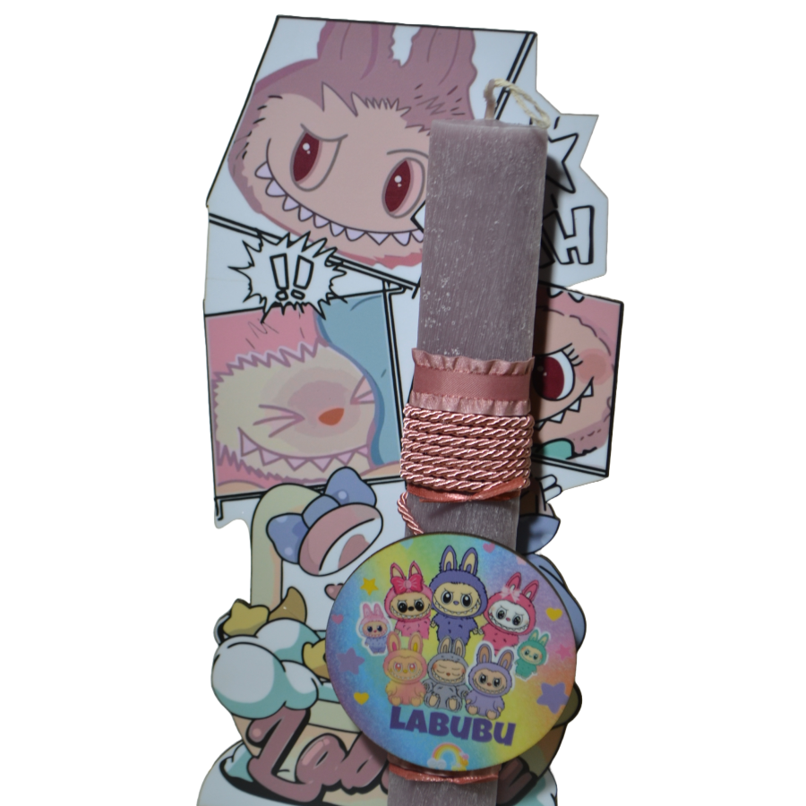 Χειροποίητη Αρωματική Λαμπάδα Με την onikuma ροζ  σε ξύλινη Διακοσμητική Βάση (2026154)