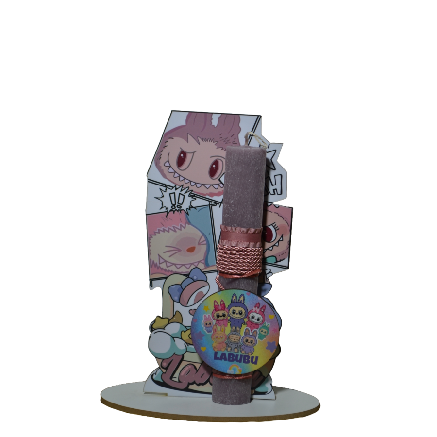 Χειροποίητη Αρωματική Λαμπάδα Με την onikuma ροζ  σε ξύλινη Διακοσμητική Βάση (2026154)