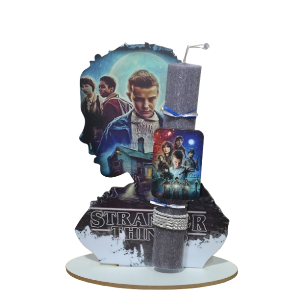 Χειροποίητη Αρωματική Λαμπάδα Με πρόσωπο  stranger things σε ξύλινη Διακοσμητική Βάση (2026159)