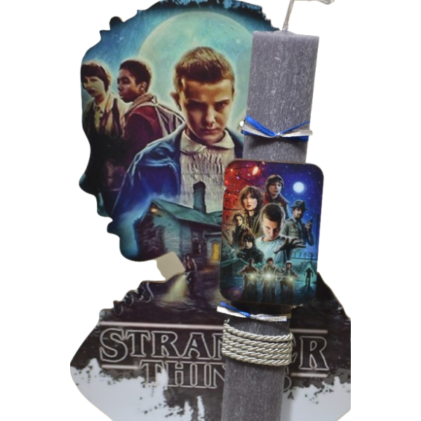 Χειροποίητη Αρωματική Λαμπάδα Με πρόσωπο  stranger things σε ξύλινη Διακοσμητική Βάση (2026159)