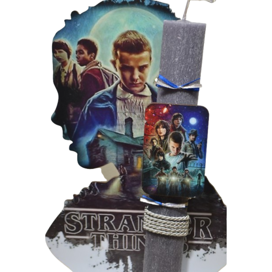 Χειροποίητη Αρωματική Λαμπάδα Με πρόσωπο  stranger things σε ξύλινη Διακοσμητική Βάση (2026159)