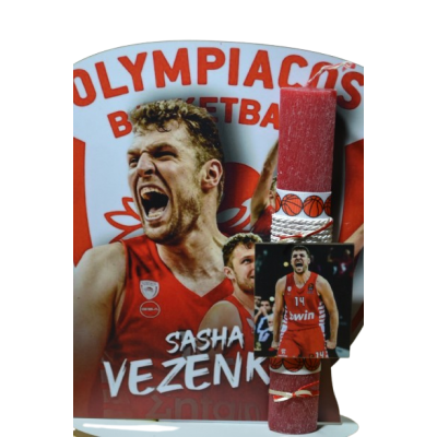 Χειροποίητη Αρωματική Λαμπάδα Με τον κόκκινο  mvp  σε ξύλινη Διακοσμητική Βάση (2026166)