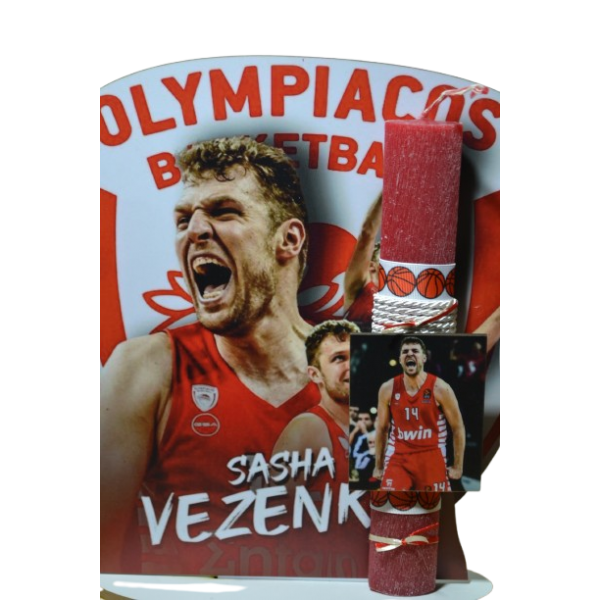 Χειροποίητη Αρωματική Λαμπάδα Με τον κόκκινο  mvp  σε ξύλινη Διακοσμητική Βάση (2026166)