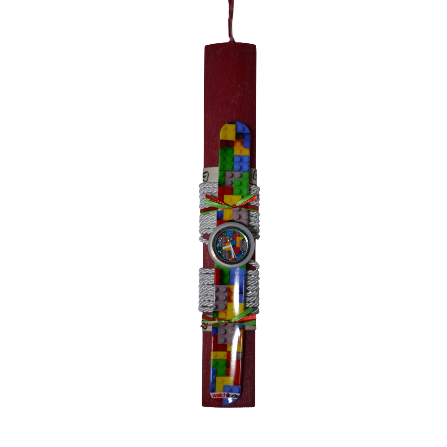 Χειροποίητη Αρωματική Λαμπάδα Με Παιδικό Ρολόι Κόκκινο (2026220)