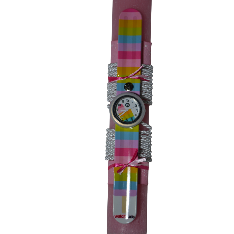 Χειροποίητη Αρωματική Λαμπάδα Με Παιδικό Ρολόι Ροζ (2026221)