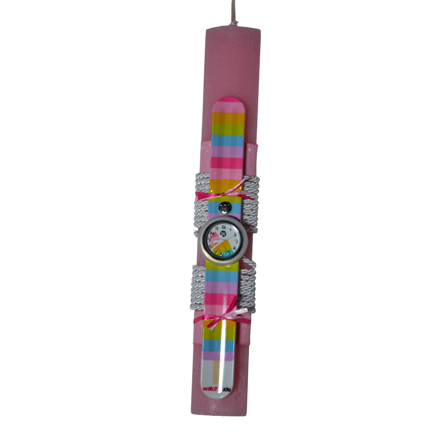 Χειροποίητη Αρωματική Λαμπάδα Με Παιδικό Ρολόι Ροζ (2026221)