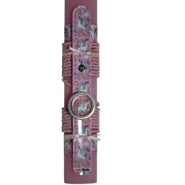 Χειροποίητη Αρωματική Λαμπάδα Με Παιδικό Ρολόι Μονόκερος (2026226)