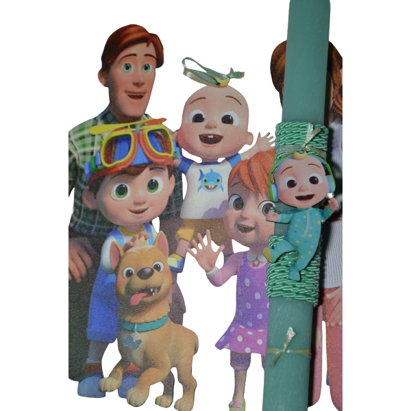 Χειροποίητη Αρωματική Λαμπάδα Με τον Baby Shark σε ξύλινη Διακοσμητική Βάση (2026247)