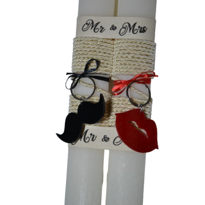 Χειροποίητη Αρωματική Λαμπάδα Για Ζευγάρι με μπρελόκ Μουστάκι και χείλια (2026252)