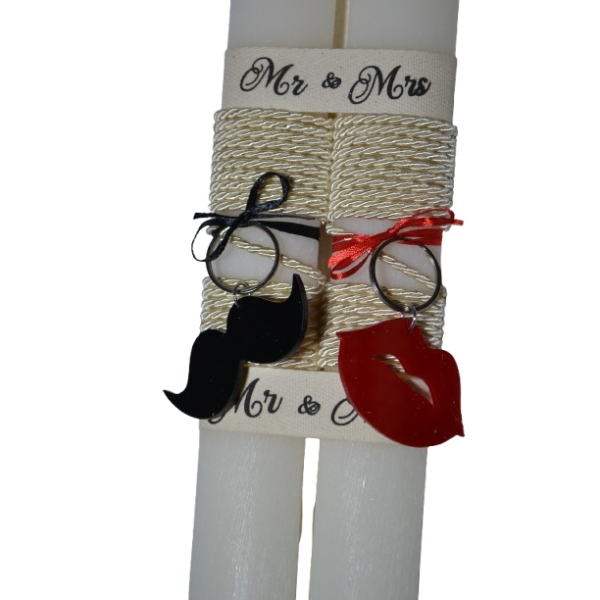 Χειροποίητη Αρωματική Λαμπάδα Για Ζευγάρι με μπρελόκ Μουστάκι και χείλια (2026252)