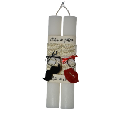 Χειροποίητη Αρωματική Λαμπάδα Για Ζευγάρι με μπρελόκ Μουστάκι και χείλια (2026252)