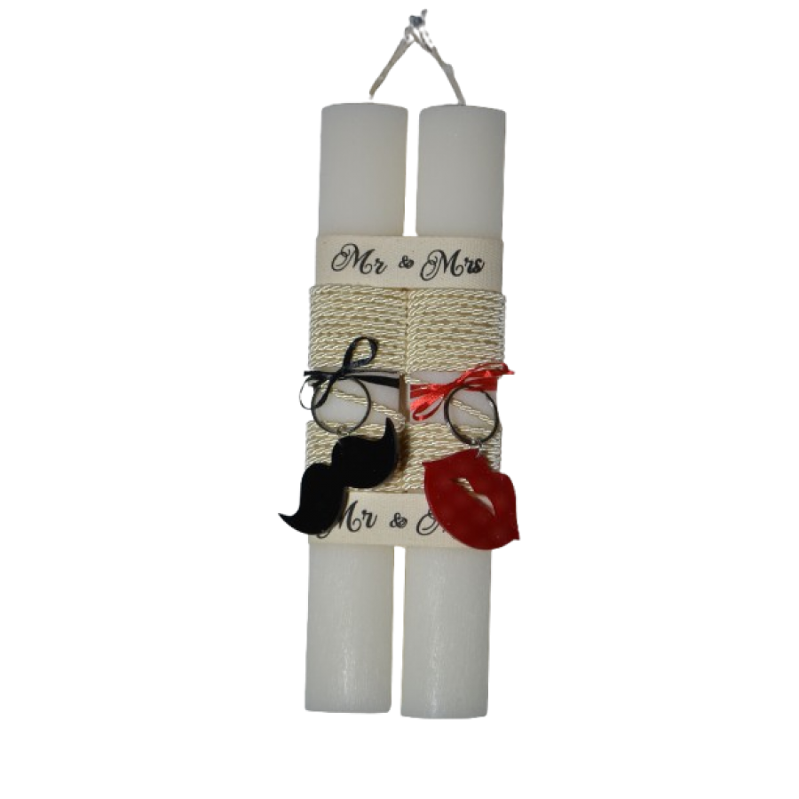 Χειροποίητη Αρωματική Λαμπάδα Για Ζευγάρι με μπρελόκ Μουστάκι και χείλια (2026252)