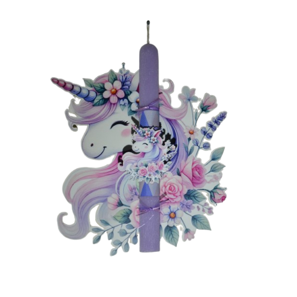 Χειροποίητη Αρωματική Λαμπάδα Unicorn Με Ξύλινη Βάση που κρεμιέται ως διακοσμητικό Καδράκι (2025159)