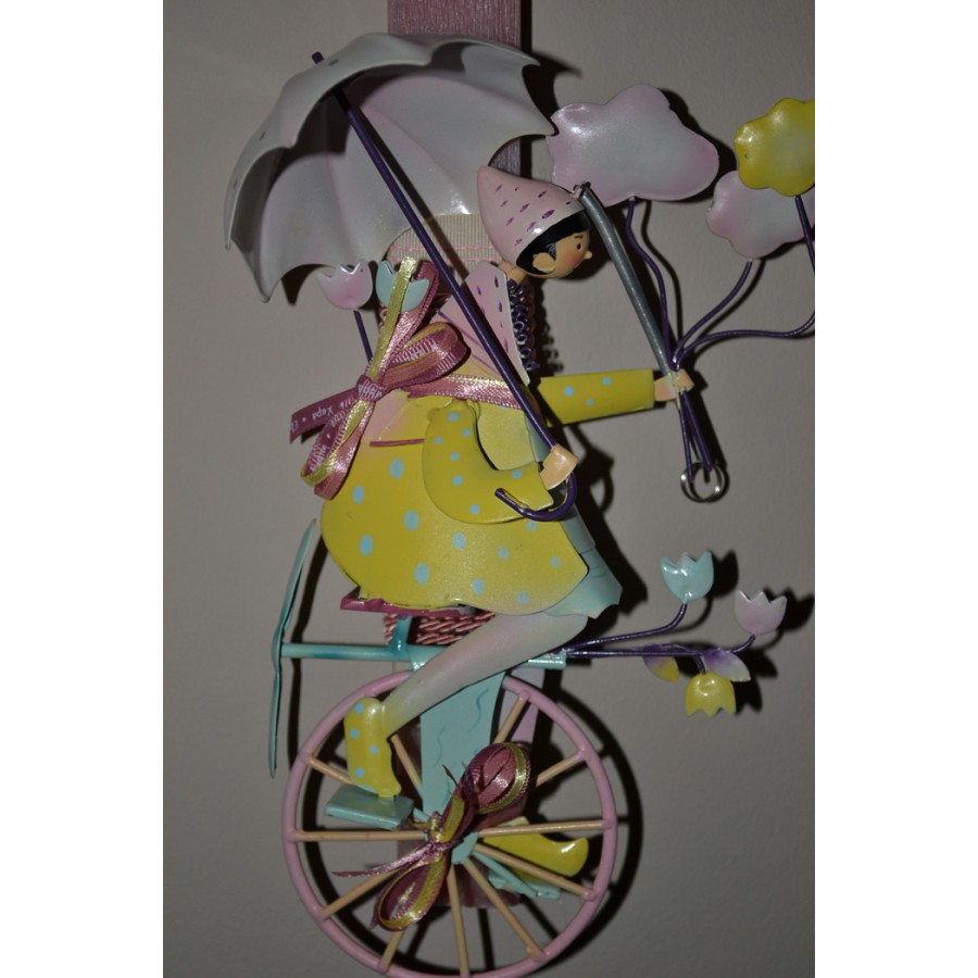 Χειροποίητη Αρωματική Λαμπάδα Με Κίτρινο Μεταλλικό Κρεμαστό Ποδήλατο (2022083)
